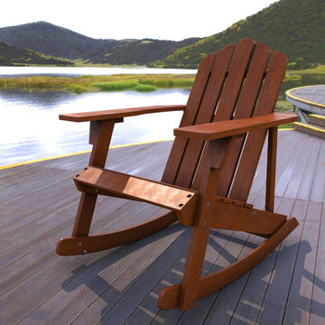 Kiawah Outdoor Patio Classic Acacia Wood Adirondack Rocking Chair - JONATHAN Y